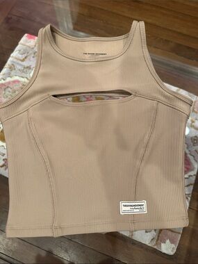The Giving Movement Women's Tan Ribbed Cutout Tank